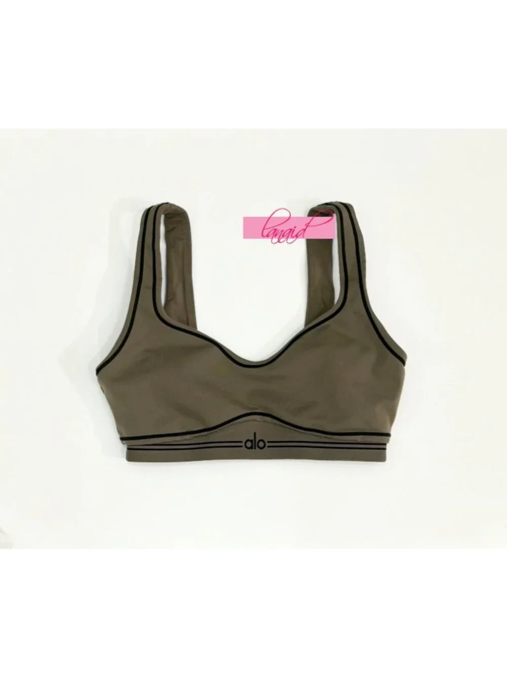 Alo Airbrush Heart Throb Bra Olive Tree Black Stripe Padded Sports Crop Bralette